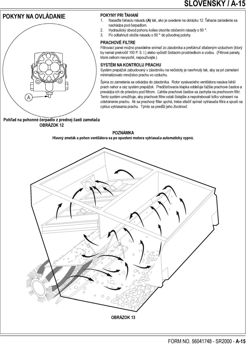 PRACHOVÉ FILTRE Filtrovací panel možno pravidelne snímať zo zásobníka a prefúknuť stlačeným vzduchom (ktorý by nemal prekročiť 100 P. S. I.) alebo vyčistiť čistiacim prostriedkom a vodou.