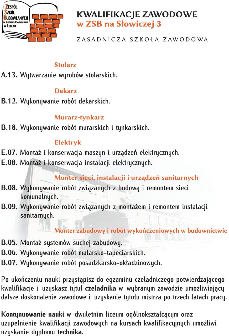 Monter sieci, instalacji i urządzeń sanitarnych B.08. Wykonywanie robót związanych z budową i remontem sieci komunalnych. B.09.