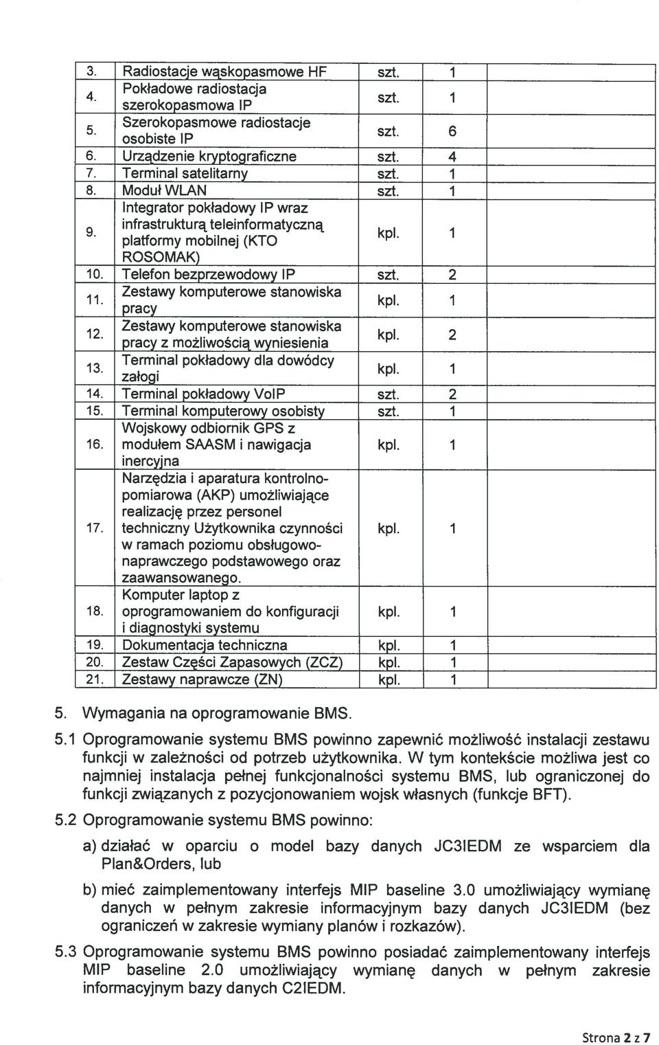 2 Zestawy komputerowe stanowiska pracy k 1 12 Zestawy komputerowe stanowiska pracy z możliwością wyniesienia k 2 13 Terminaipokładowydia dowódcy załogi kpi 1 14. Terminal pokładowy VolP szt. 2 15.