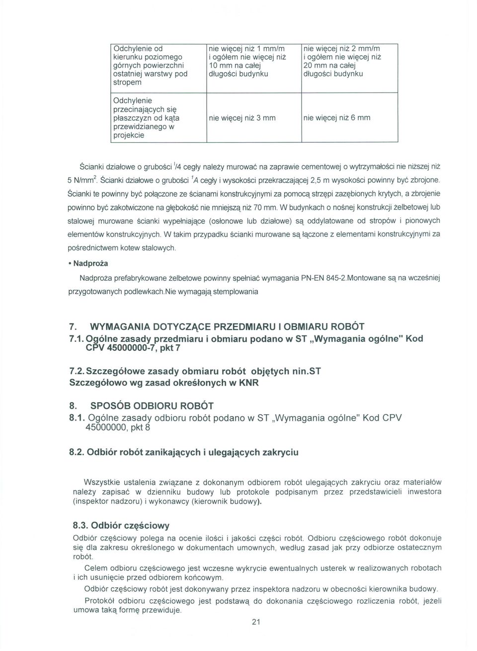 należy murować na zaprawie cementowej o wytrzymałości nie niższej niż 5 N/mm 2. Ścianki działowe o grubości la cegły i wysokości przekraczającej 2,5 m wysokości powinny być zbrojone.