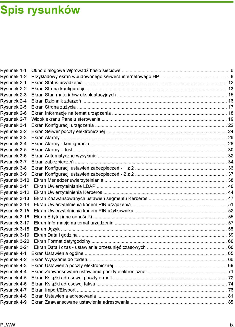 .. 17 Rysunek 2-6 Ekran Informacje na temat urządzenia... 18 Rysunek 2-7 Widok ekranu Panelu sterowania... 19 Rysunek 3-1 Ekran Konfiguracji urządzenia.