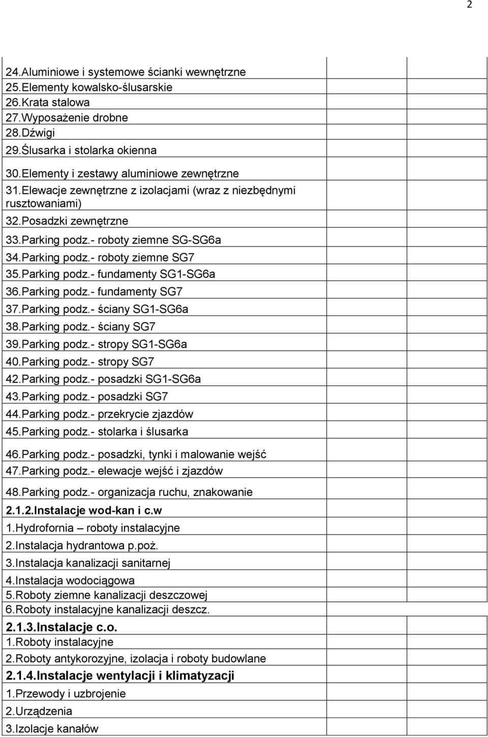 Parking podz.- fundamenty SG1-SG6a 36.Parking podz.- fundamenty SG7 37.Parking podz.- ściany SG1-SG6a 38.Parking podz.- ściany SG7 39.Parking podz.- stropy SG1-SG6a 40.Parking podz.- stropy SG7 42.