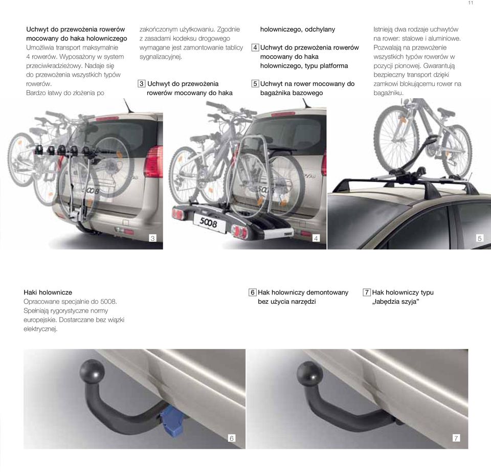 3 Uchwyt do przewożenia rowerów mocowany do haka holowniczego, odchylany 4 Uchwyt do przewożenia rowerów mocowany do haka holowniczego, typu platforma 5 Uchwyt na rower mocowany do bagażnika bazowego