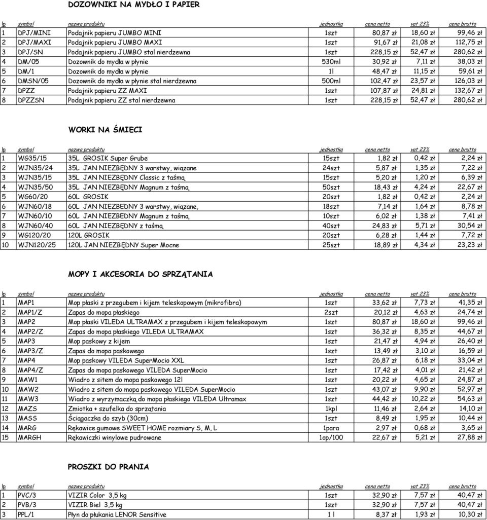 Dozownik do mydła w płynie stal nierdzewna 500ml 102,47 zł 23,57 zł 126,03 zł 7 DPZZ Podajnik papieru ZZ MAXI 1szt 107,87 zł 24,81 zł 132,67 zł 8 DPZZSN Podajnik papieru ZZ stal nierdzewna 1szt