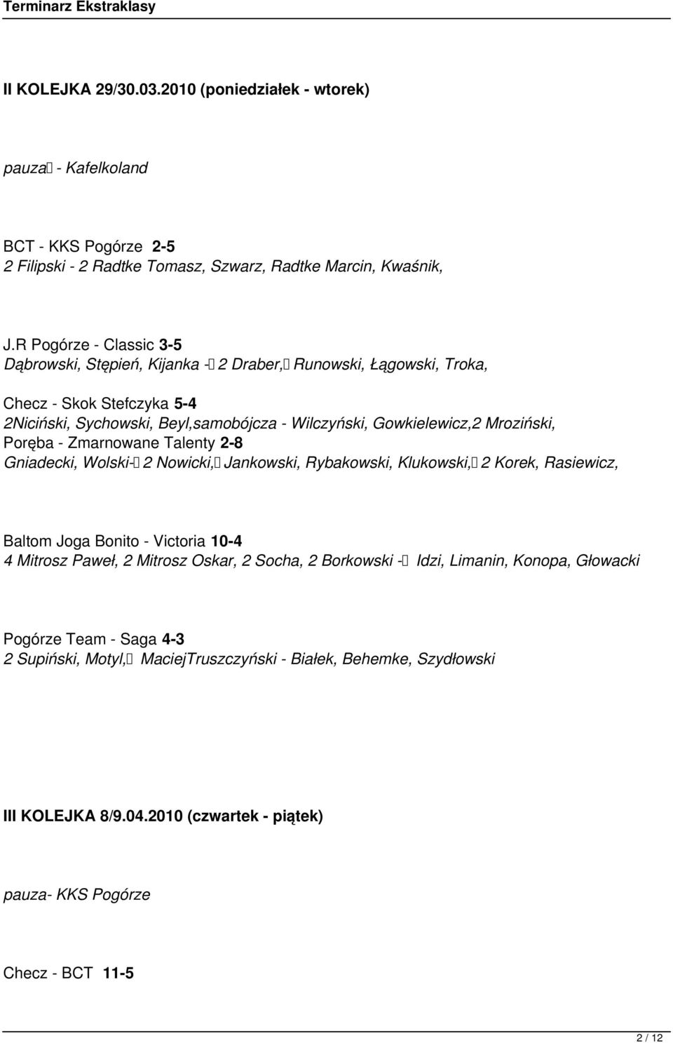 Mroziński, Poręba - Zmarnowane Talenty 2-8 Gniadecki, Wolski- 2 Nowicki, Jankowski, Rybakowski, Klukowski, 2 Korek, Rasiewicz, Baltom Joga Bonito - Victoria 10-4 4 Mitrosz Paweł, 2 Mitrosz