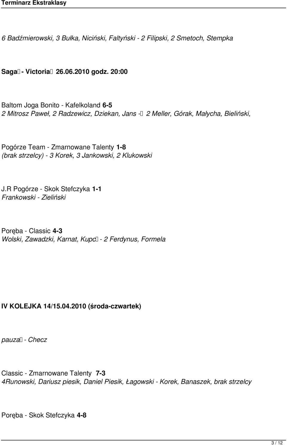 (brak strzelcy) - 3 Korek, 3 Jankowski, 2 Klukowski J.