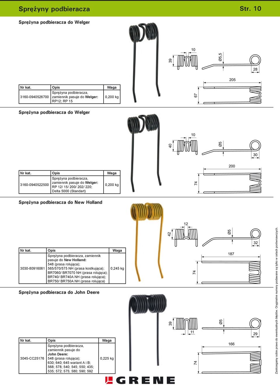 zamiennik pasuje do Welger: RP 12/ 15/ 200/ 202/ 220; Delta 5000 (Standart) 0,200 kg Sprężyna podbieracza do New Holland Waga 3030-80916061 Sprężyna podbieracza, zamiennik pasuje do New Holland: 548