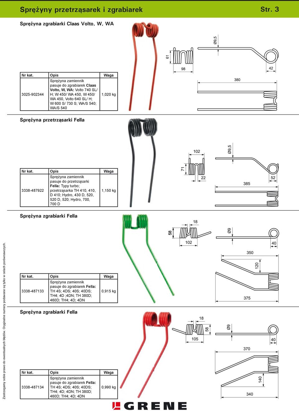 WA/S 540; WA/S 540 1,020 kg Sprężyna przetrząsarki Fella Waga 3338-487922 pasuje do przetrząsarki Fella: Typy turbo; przetrząsarka TH 410, 410, D 410; Hydro, 430 D, 520, 520 D,