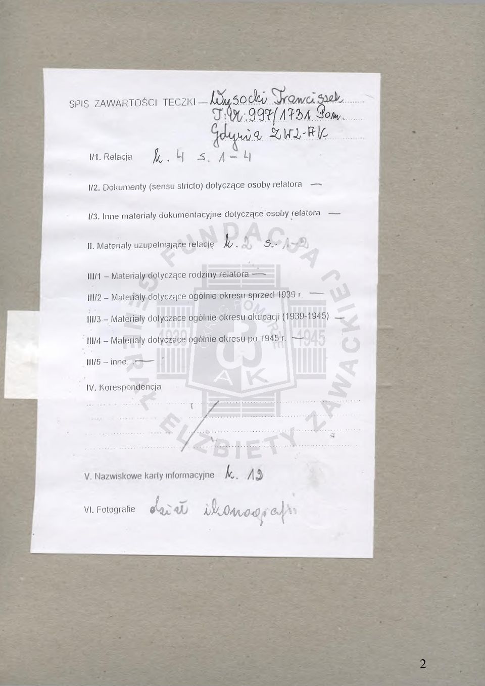 4 s. ' A III/I - Materiały dotyczące rodziny relalora - * 111/2 - Materiały dotyczące ogólnie okresu sprzed 1939 r.