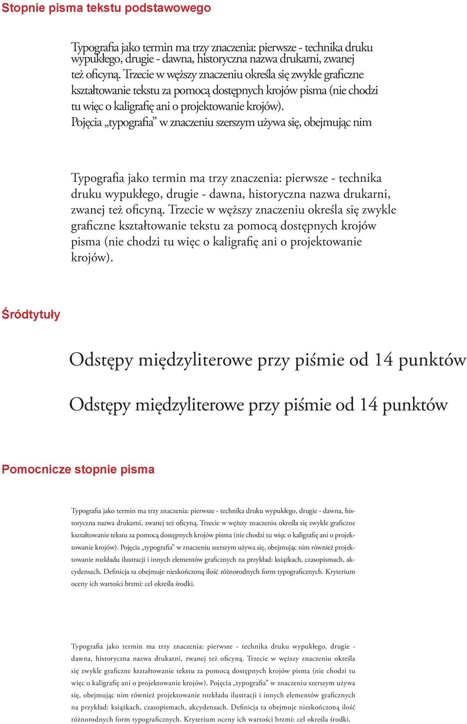 Pojęcia typografia w znaczeniu szerszym używa się, obejmując nim znaczenia: pierwsze - technika druku wypukłego, drugie - dawna, historyczna nazwa drukarni, zwykle graficzne kształtowanie tekstu za