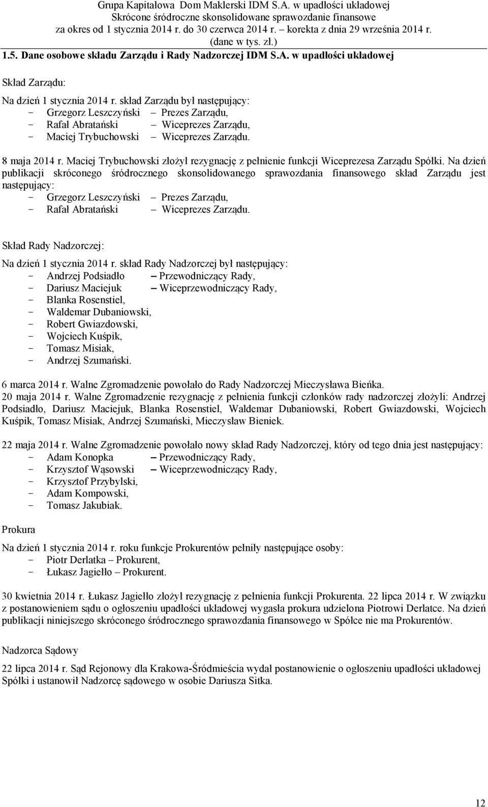 Maciej Trybuchowski złożył rezygnację z pełnienie funkcji Wiceprezesa Zarządu Spółki.