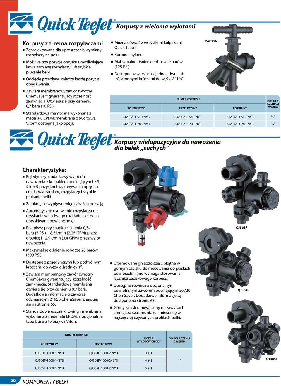 n Zawiera membranowy zawór zwrotny ChemSaver gwarantujący szczelność zamknięcia. Otwiera się przy ciśnieniu 0,7 bara (10 PSI).