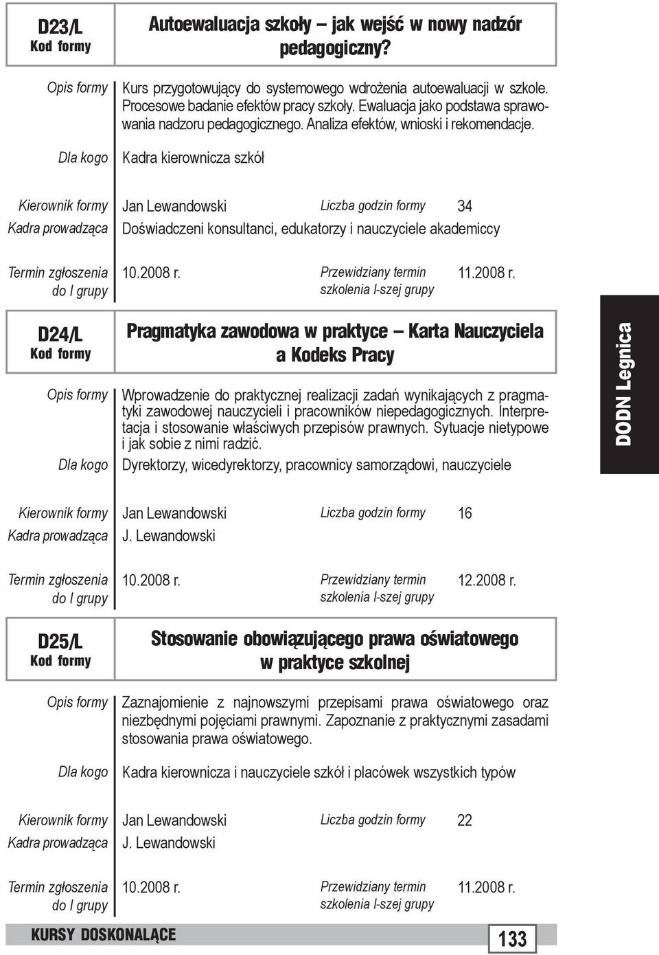 Kadra kierownicza szkół Kierownik formy Jan Lewandowski Liczba godzin formy 34 Kadra prowadząca Doświadczeni konsultanci, edukatorzy i nauczyciele akademiccy D24/L Pragmatyka zawodowa w praktyce