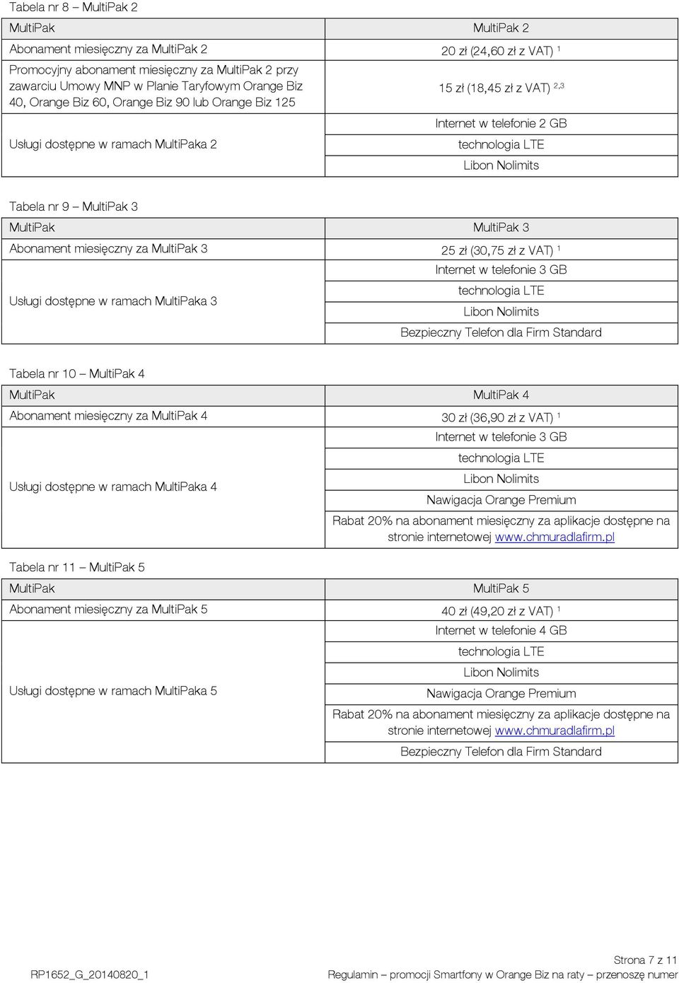 miesięczny za MultiPak 3 25 zł (30,75 zł z VAT) 1 Internet w telefonie 3 GB Usługi dostępne w ramach MultiPaka 3 Bezpieczny Telefon dla Firm Standard Tabela nr 10 MultiPak 4 MultiPak MultiPak 4