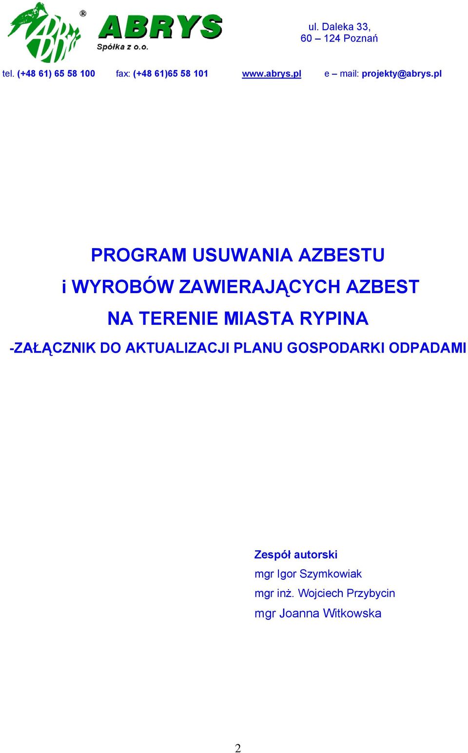 pl PROGRAM USUWANIA AZBESTU i WYROBÓW ZAWIERAJĄCYCH AZBEST NA TERENIE MIASTA RYPINA