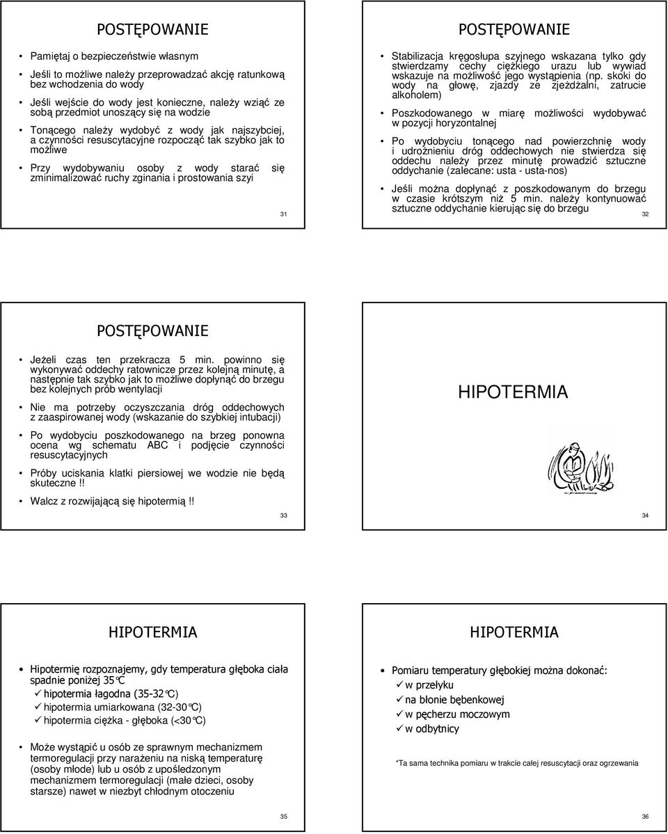 zginania i prostowania szyi 31 POSTĘPOWANIE Stabilizacja kręgosłupa szyjnego wskazana tylko gdy stwierdzamy cechy ciężkiego urazu lub wywiad wskazuje na możliwość jego wystąpienia (np.