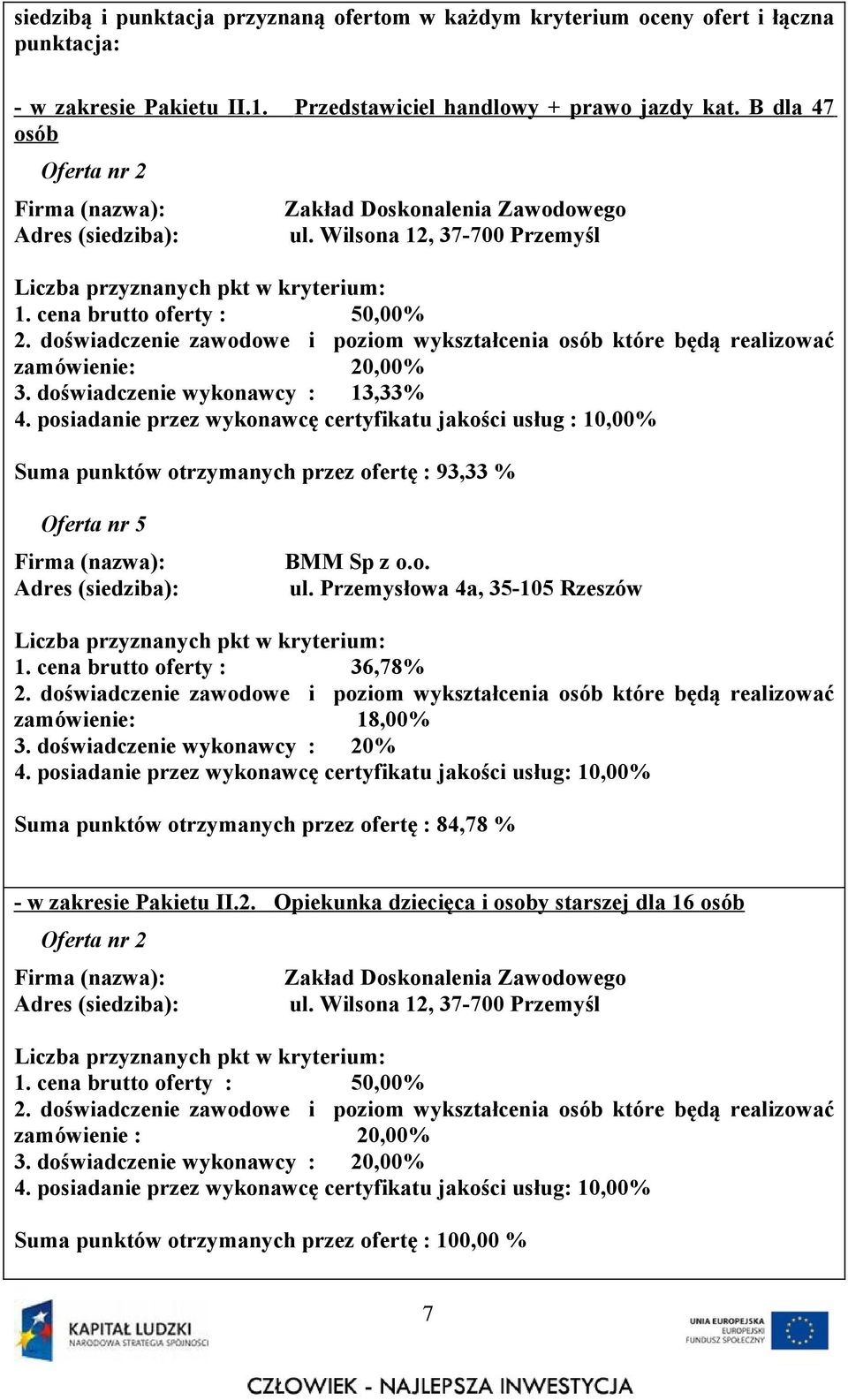 cena brutto oferty : 36,78% zamówienie: 18,00% 3. doświadczenie wykonawcy : 20% 4.