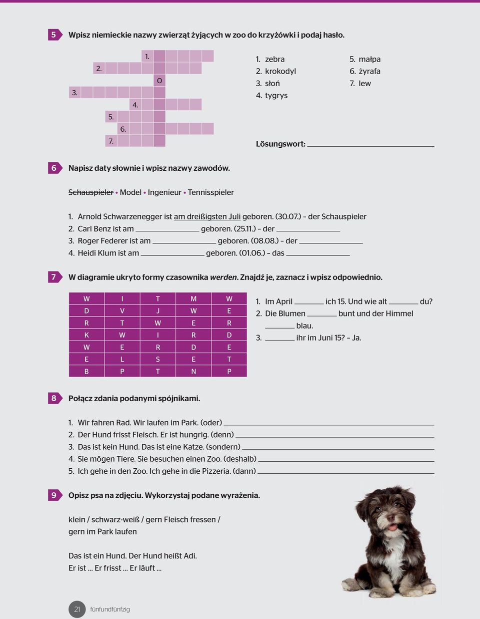 08.) der. Heidi Klum ist am geboren. (0.06.) das 7 W diagramie ukryto formy czasownika werden. Znajdź je, zaznacz i wpisz odpowiednio.