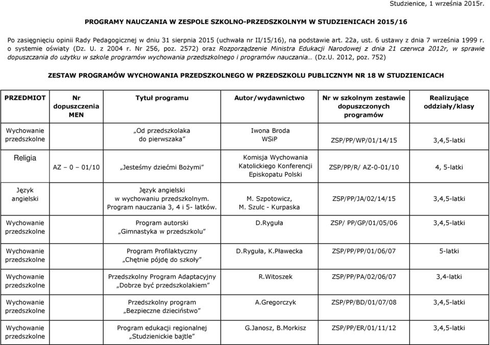 6 ustawy z dnia 7 września 1999 r. o systemie oświaty (Dz. U. z 2004 r. Nr 256, poz.