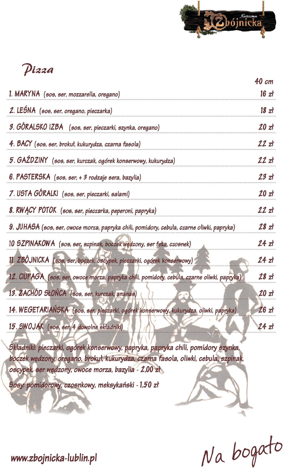 USTA GÓRALKI (sos, ser, pieczarki, salami) 20 z³ 8. RW CY POTOK (sos, ser, pieczarka, peperoni, papryka) 22 z³ 9.