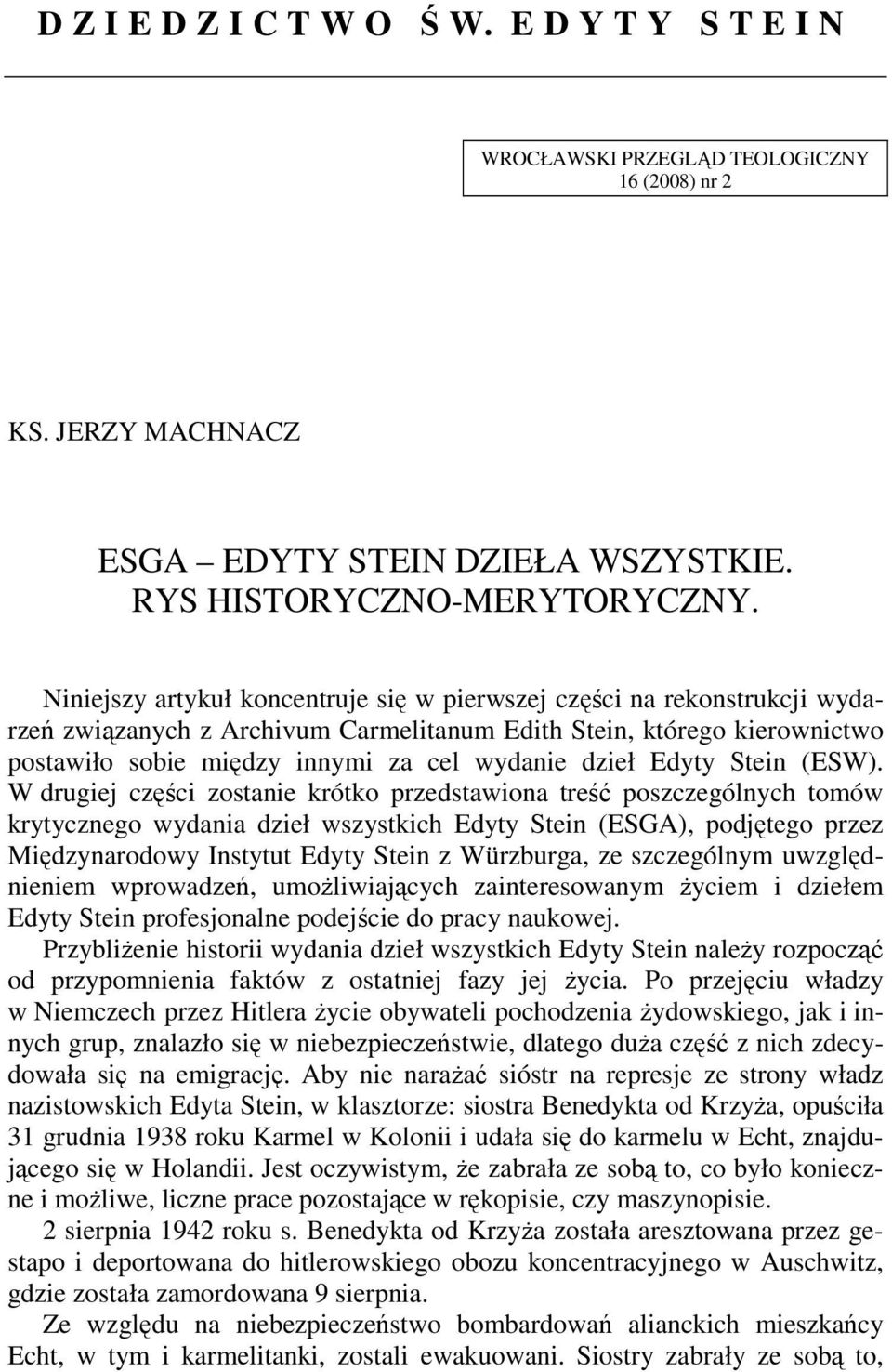 Edyty Stein (ESW).