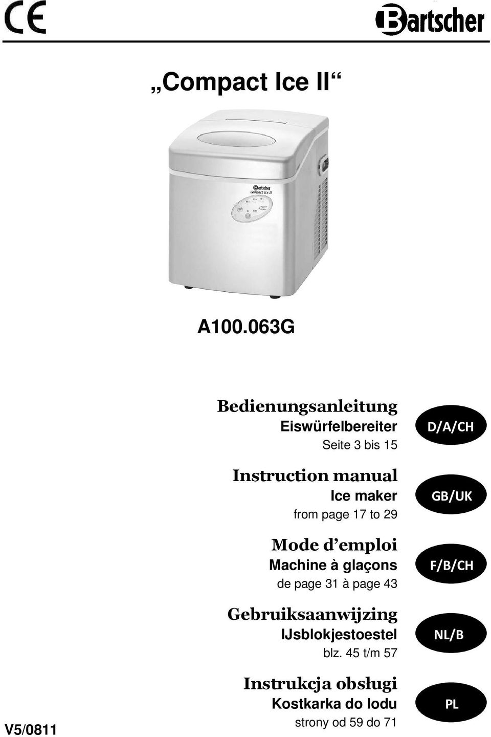 maker from page 17 to 29 Mode d emploi Machine à glaçons de page 31 à page 43