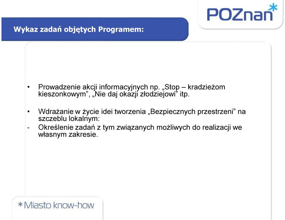 Wdrażanie w życie idei tworzenia Bezpiecznych przestrzeni na szczeblu