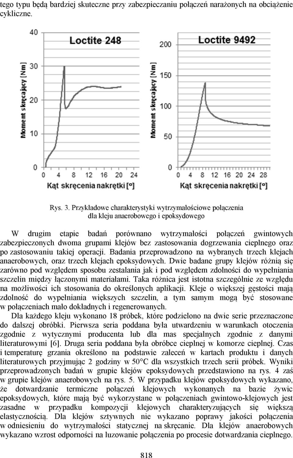 bez zastosowania dogrzewania cieplnego oraz po zastosowaniu takiej operacji. Badania przeprowadzono na wybranych trzech klejach anaerobowych, oraz trzech klejach epoksydowych.