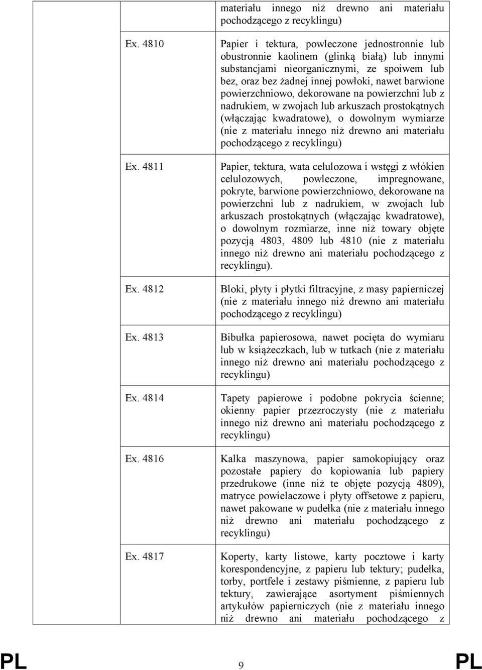 powierzchniowo, dekorowane na powierzchni lub z nadrukiem, w zwojach lub arkuszach prostokątnych (włączając kwadratowe), o dowolnym wymiarze (nie z materiału innego niż drewno ani materiału