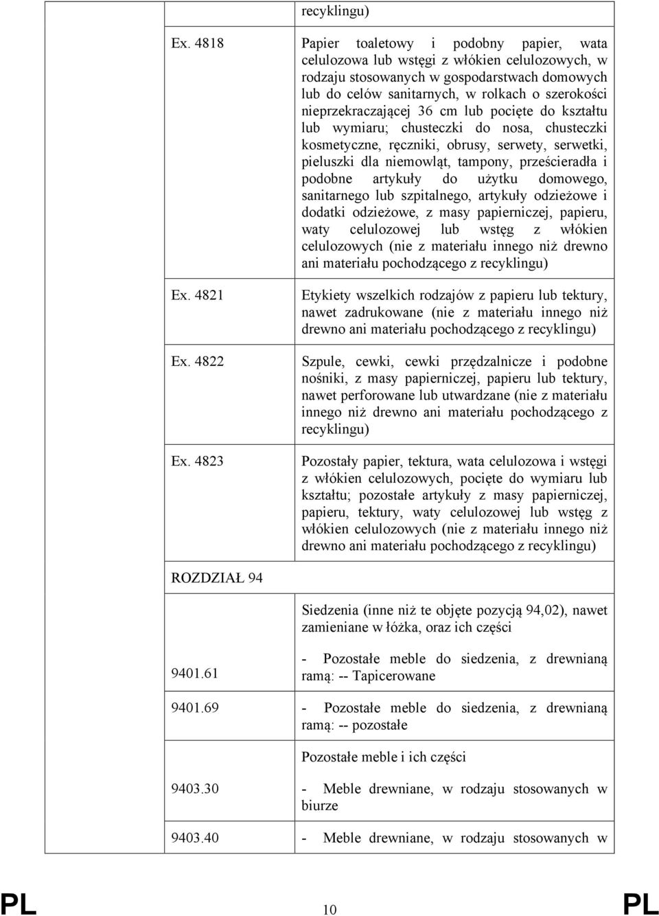 nieprzekraczającej 36 cm lub pocięte do kształtu lub wymiaru; chusteczki do nosa, chusteczki kosmetyczne, ręczniki, obrusy, serwety, serwetki, pieluszki dla niemowląt, tampony, prześcieradła i