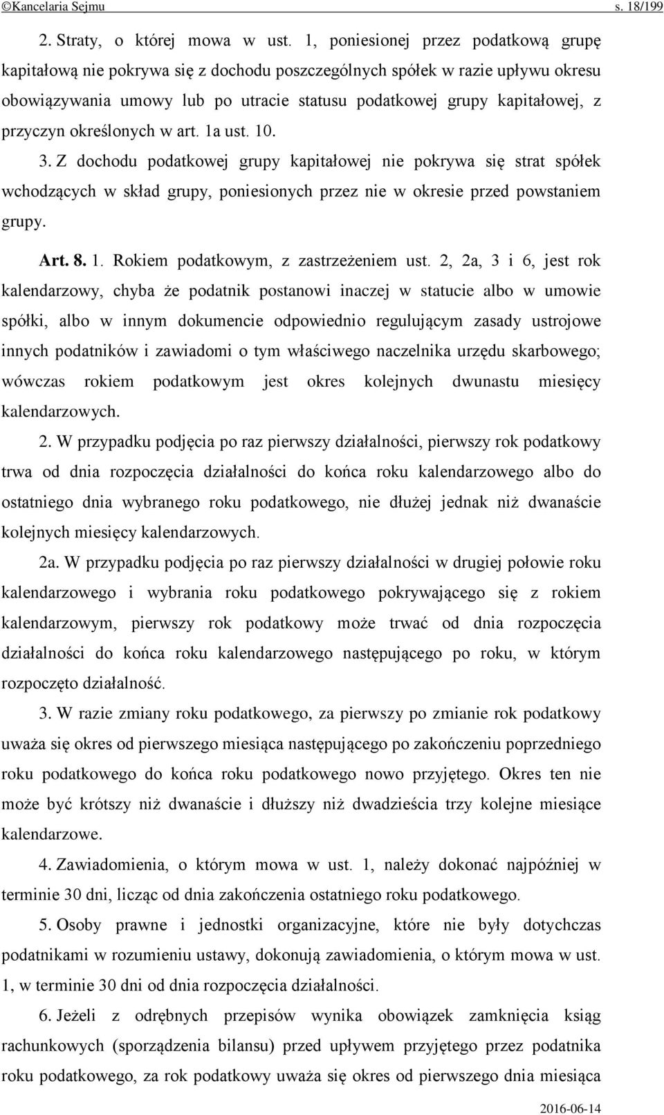 przyczyn określonych w art. 1a ust. 10. 3. Z dochodu podatkowej grupy kapitałowej nie pokrywa się strat spółek wchodzących w skład grupy, poniesionych przez nie w okresie przed powstaniem grupy. Art.