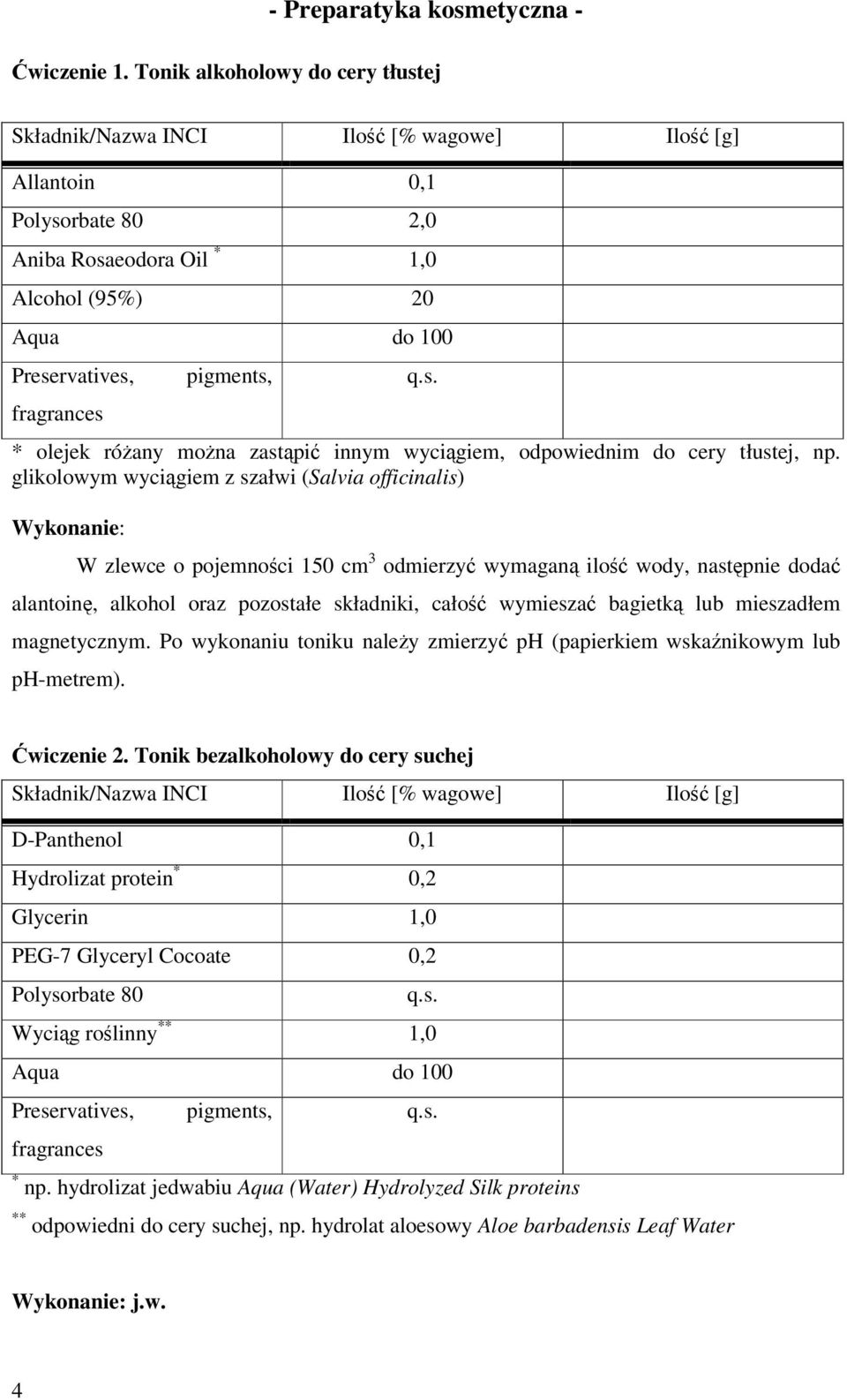 wymieszać bagietką lub mieszadłem magnetycznym. Po wykonaniu toniku należy zmierzyć ph (papierkiem wskaźnikowym lub ph-metrem). Ćwiczenie 2.