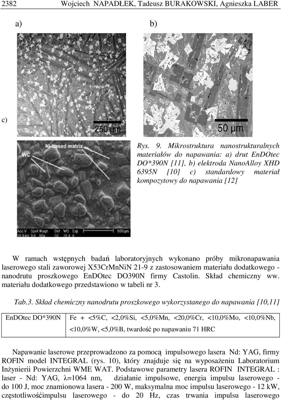 badań laboratoryjnych wykonano próby mikronapawania laserowego stali zaworowej X53CrMnNiN 21-9 z zastosowaniem materiału dodatkowego - nanodrutu proszkowego EnDOtec DO390N firmy Castolin.