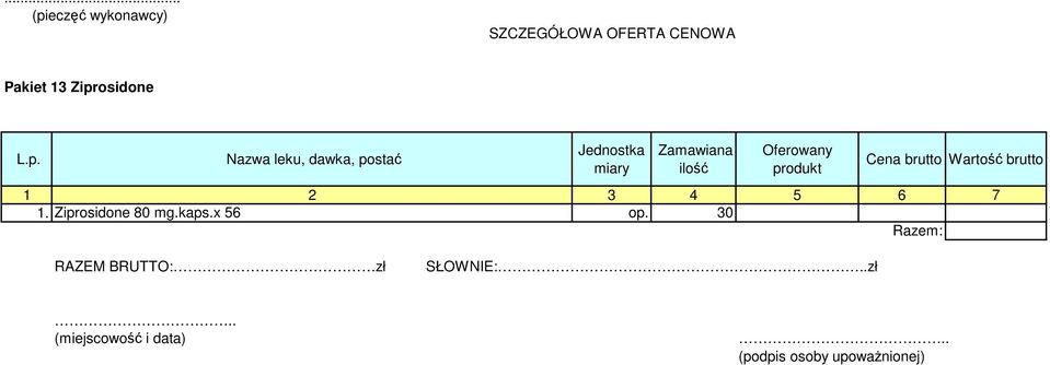 Nazwa leku, dawka, postać Jednostka miary