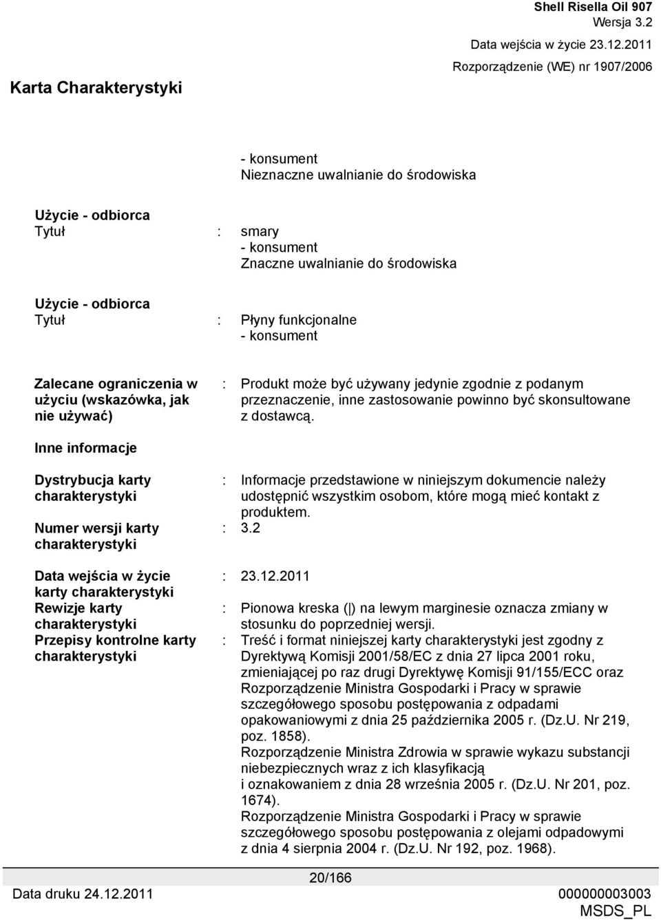 Inne informacje Dystrybucja karty charakterystyki Numer wersji karty charakterystyki Data wejścia w życie karty charakterystyki Rewizje karty charakterystyki Przepisy kontrolne karty charakterystyki