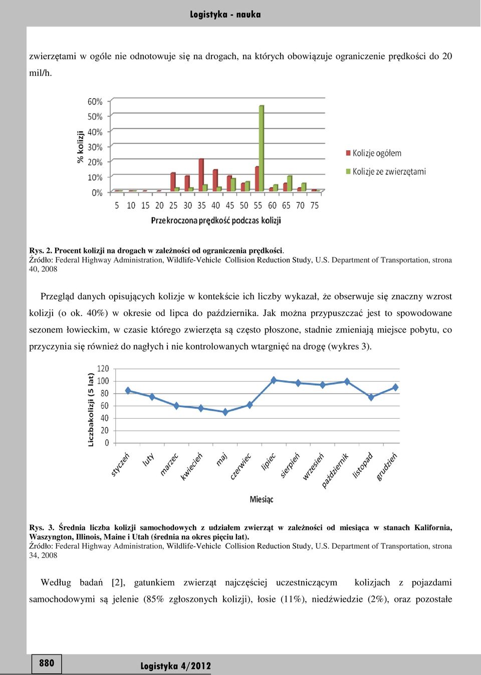 udy, U.S. Department of Transportation, strona 40, 2008 Przegląd danych opisujących kolizje w kontekście ich liczby wykazał, że obserwuje się znaczny wzrost kolizji (o ok.