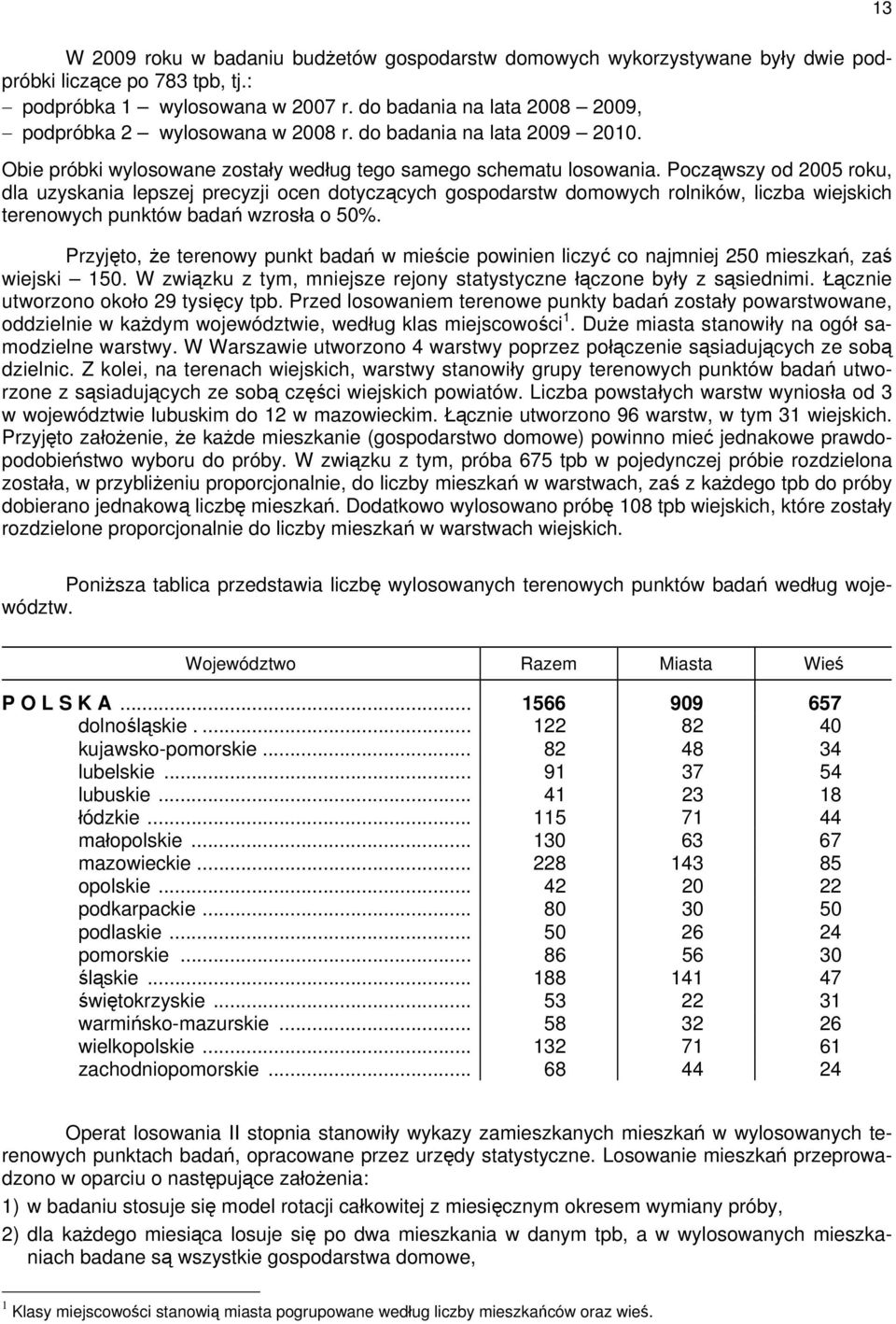 Począwszy od 2005 roku, dla uzyskania lepszej precyzji ocen dotyczących gospodarstw domowych rolników, liczba wiejskich terenowych punktów badań wzrosła o 50%.