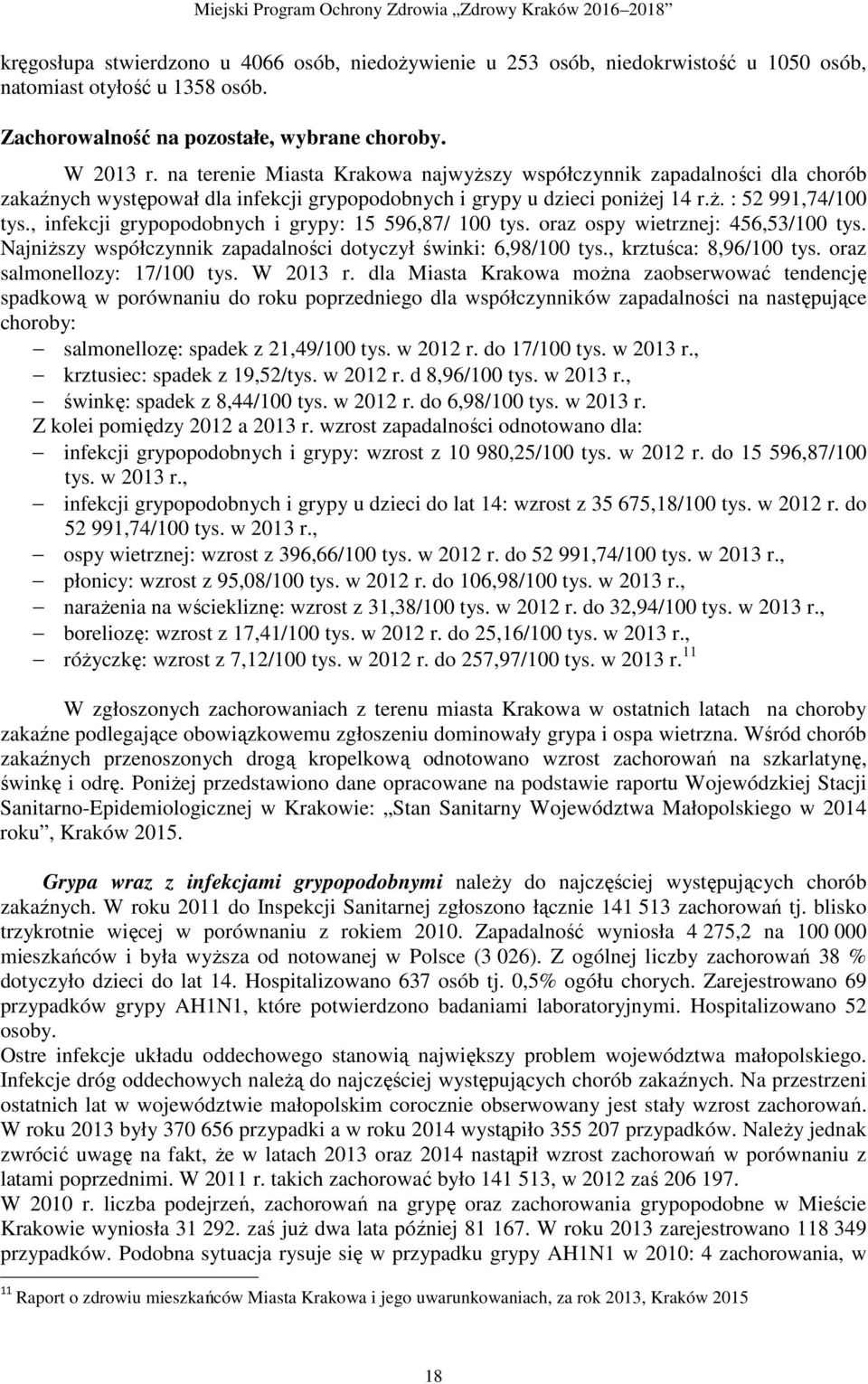 , infekcji grypopodobnych i grypy: 15 596,87/ 100 tys. oraz ospy wietrznej: 456,53/100 tys. NajniŜszy współczynnik zapadalności dotyczył świnki: 6,98/100 tys., krztuśca: 8,96/100 tys.