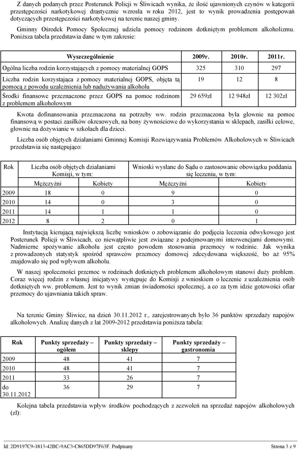 Poniższa tabela przedstawia dane w tym zakresie: Wyszczególnienie 2009r. 2010r. 2011r.