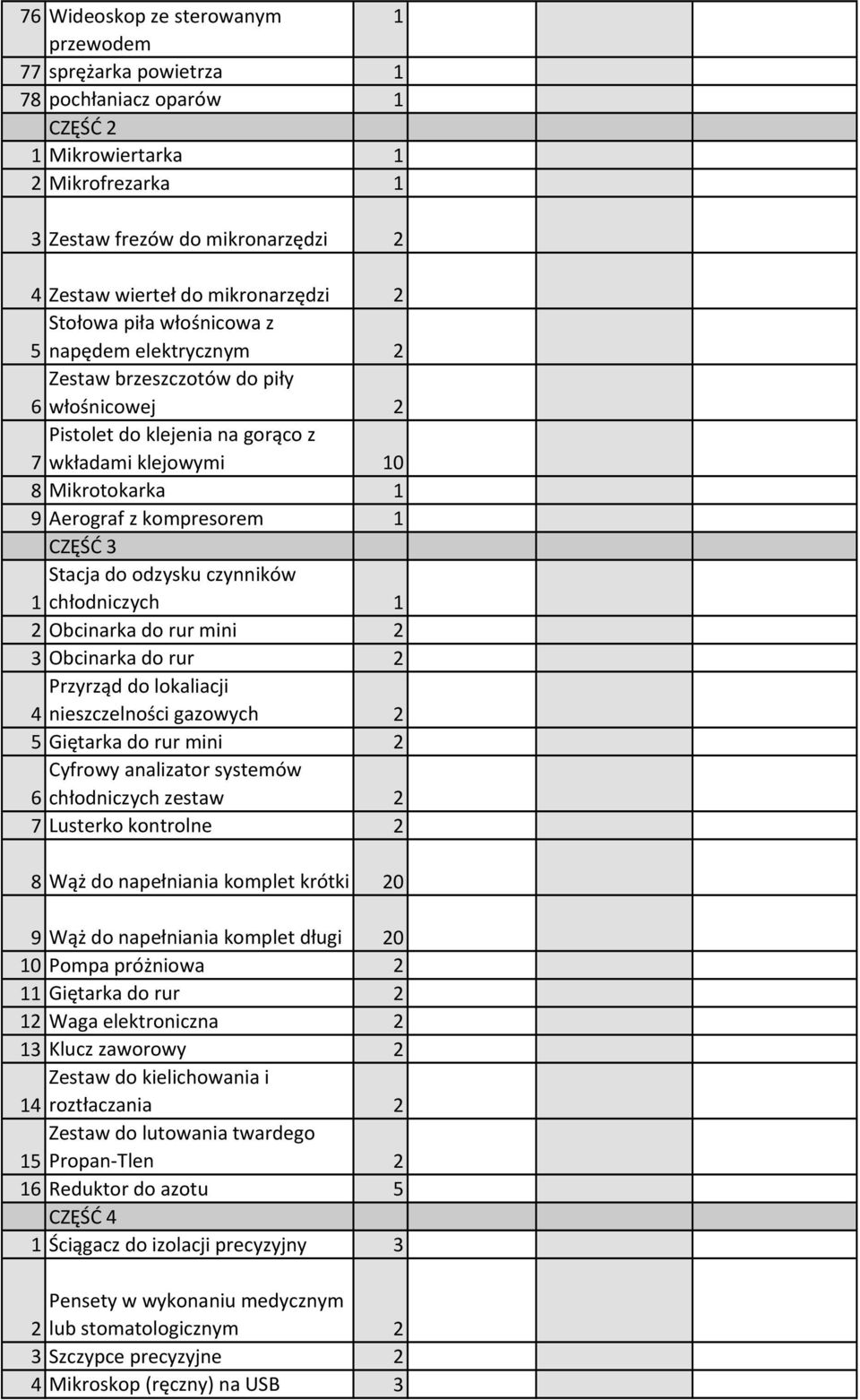 do odzysku czynników chłodniczych 2 Obcinarka do rur mini 2 3 Obcinarka do rur 2 Przyrząd do lokaliacji 4 nieszczelności gazowych 2 5 Giętarka do rur mini 2 Cyfrowy analizator systemów 6 chłodniczych