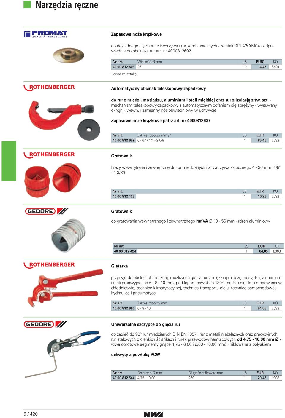 i zamienny nóż obwiedniowy w uchwycie Zapasowe noże krążkowe patrz art. nr 4000812637 Nr art. Zakres roboczy / " 40 00 812 659 6-67 / 1/4-2.