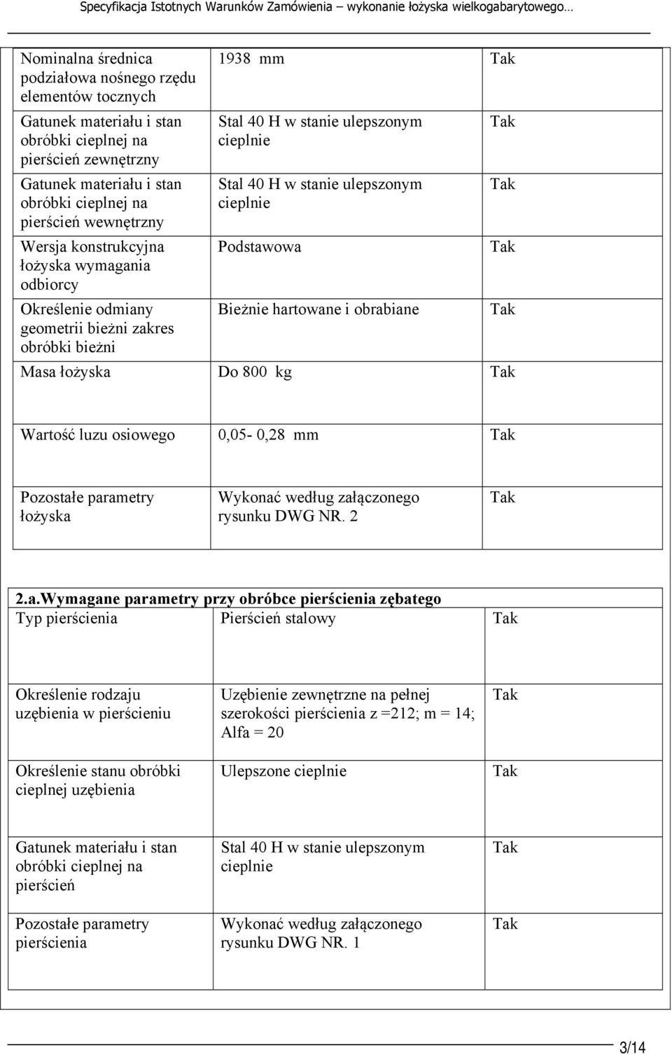 H w stanie ulepszonym cieplnie Stal 40 H w stanie ulepszonym cieplnie Podstawowa Bieżnie hartowane i obrabiane Masa łożyska Do 800 kg Wartość luzu osiowego 0,05-0,28 mm Pozostałe parametry łożyska