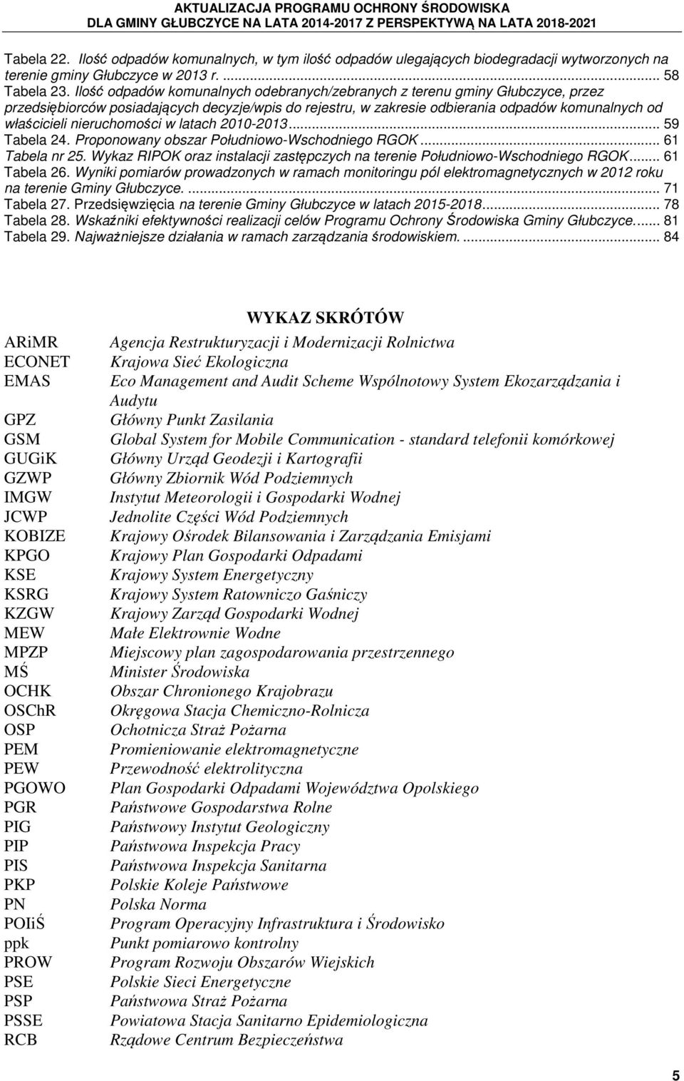 nieruchomości w latach 2010-2013... 59 Tabela 24. Proponowany obszar Południowo-Wschodniego RGOK... 61 Tabela nr 25. Wykaz RIPOK oraz instalacji zastępczych na terenie Południowo-Wschodniego RGOK.