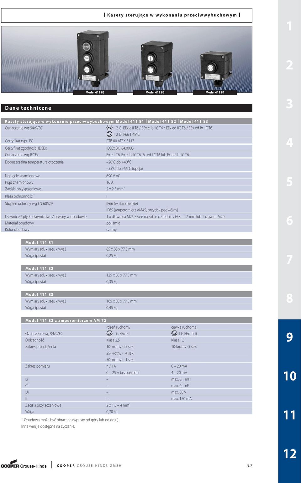 000 Oznaczenie wg IECEx Ex e II T, Ex e ib IIC T, Ec ed IIC T lub Ec ed ib IIC T Dopuszczalna temperatura otoczenia 0 C do +0 C C do + C (opcja) Napięcie znamionowe 0 V AC Prąd znamionowy A Zaciski