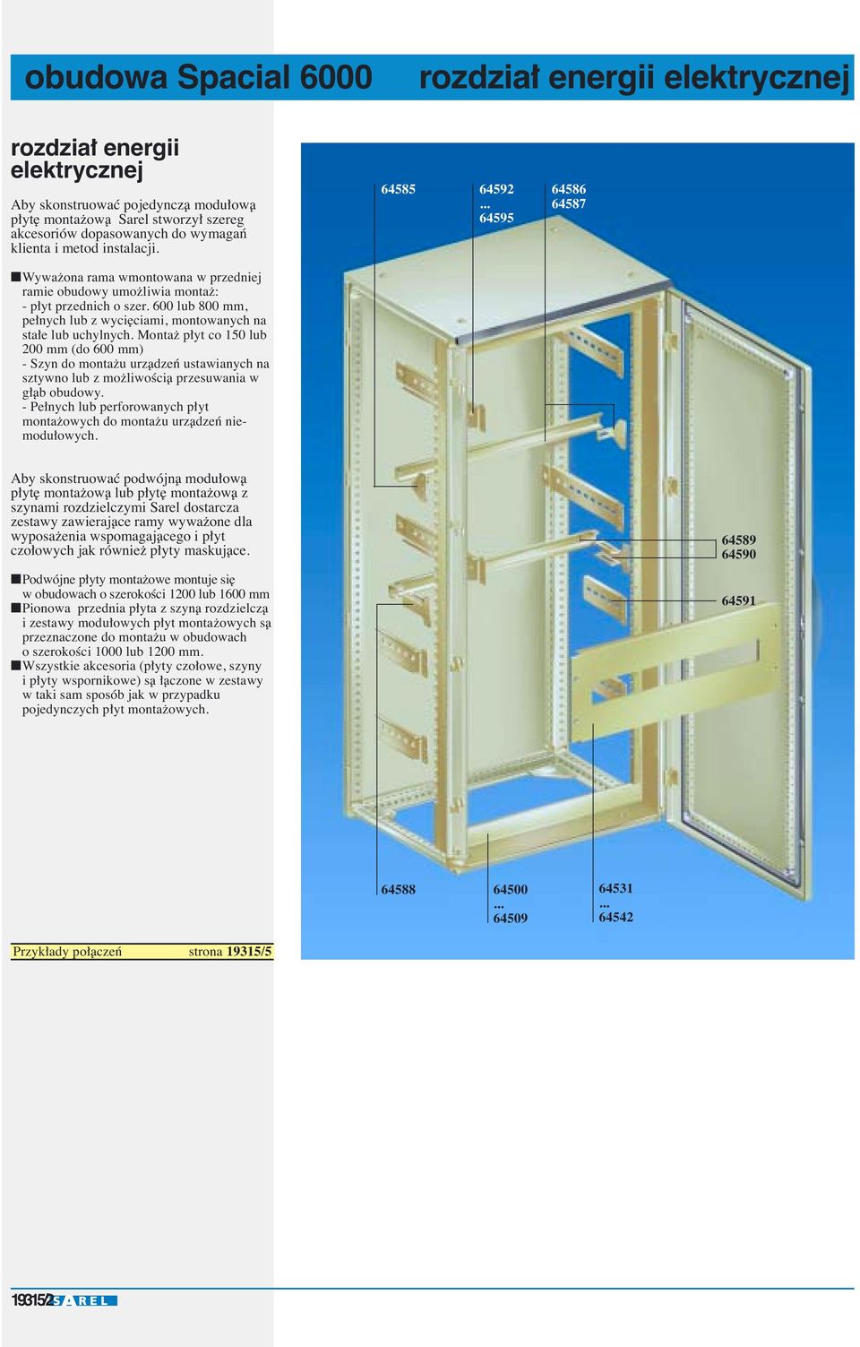 Montaž płyt co 150 lub 200 mm (do 600 mm) - Szyn do montažu urzàdzeƒ ustawianych na sztywno lub z možliwoêcià przesuwania w głàb obudowy.