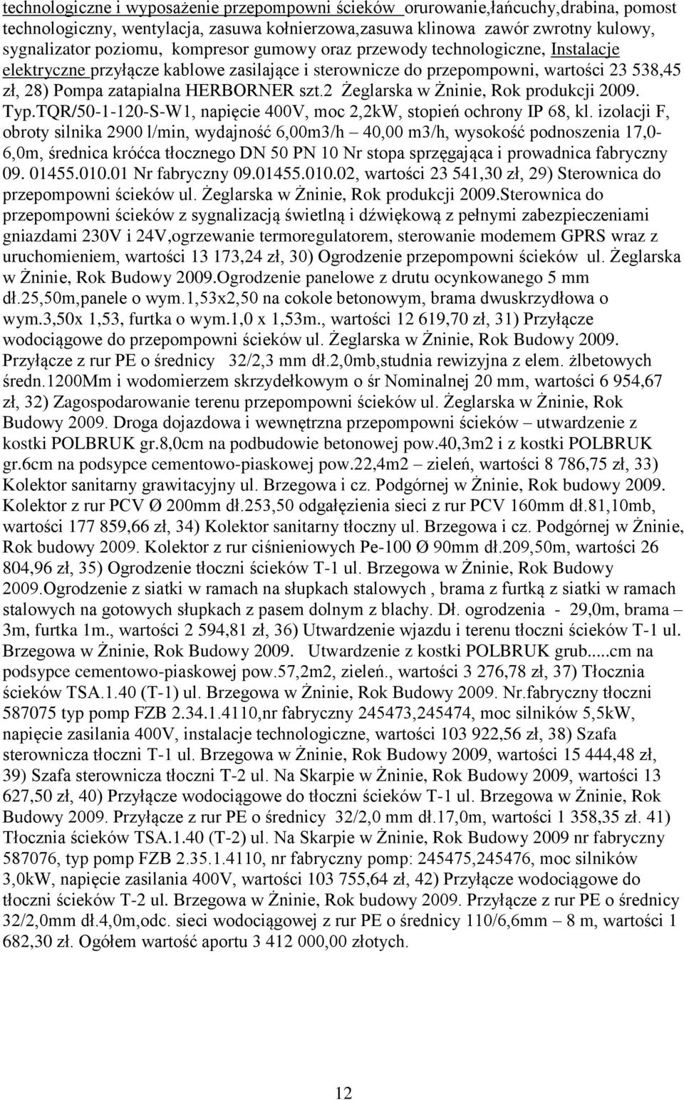 2 Żeglarska w Żninie, Rok produkcji 2009. Typ.TQR/50-1-120-S-W1, napięcie 400V, moc 2,2kW, stopień ochrony IP 68, kl.