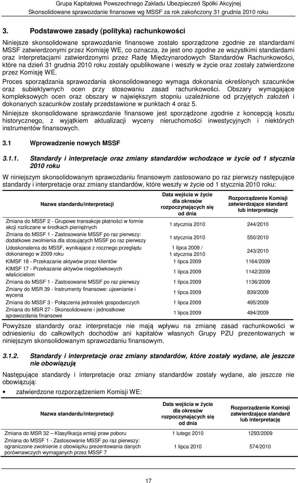 oraz zostały zatwierdzone przez Komisję WE. Proces sporządzania sprawozdania skonsolidowanego wymaga dokonania określonych szacunków oraz subiektywnych ocen przy stosowaniu zasad rachunkowości.