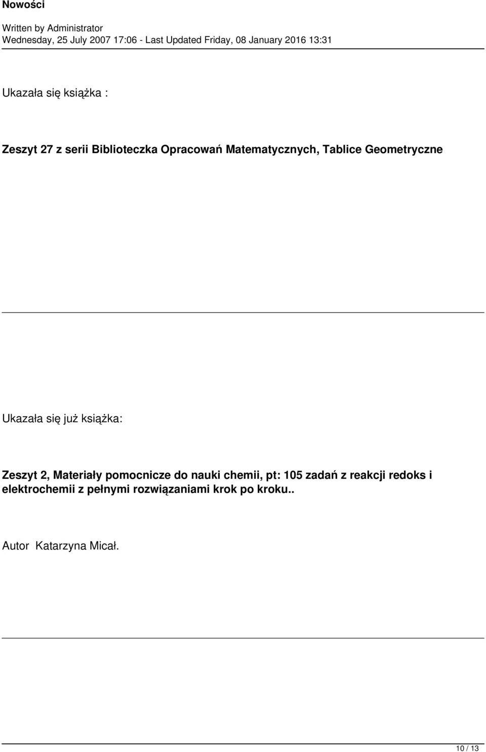 Materiały pomocnicze do nauki chemii, pt: 105 zadań z reakcji redoks i