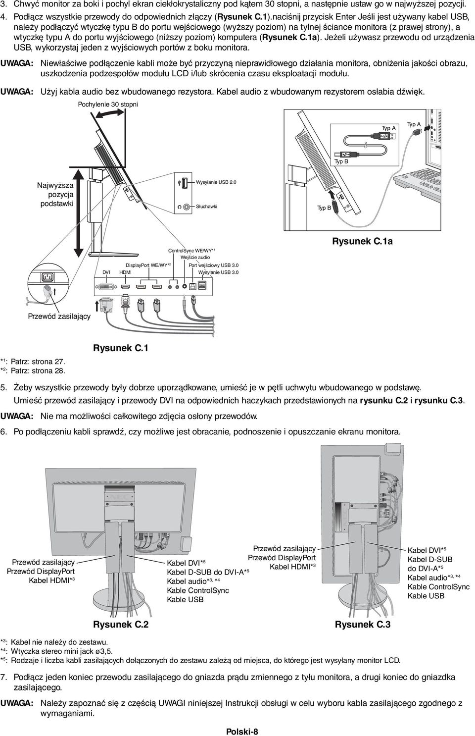 wyjściowego (niższy poziom) komputera (Rysunek C.1a). Jeżeli używasz przewodu od urządzenia USB, wykorzystaj jeden z wyjściowych portów z boku monitora.