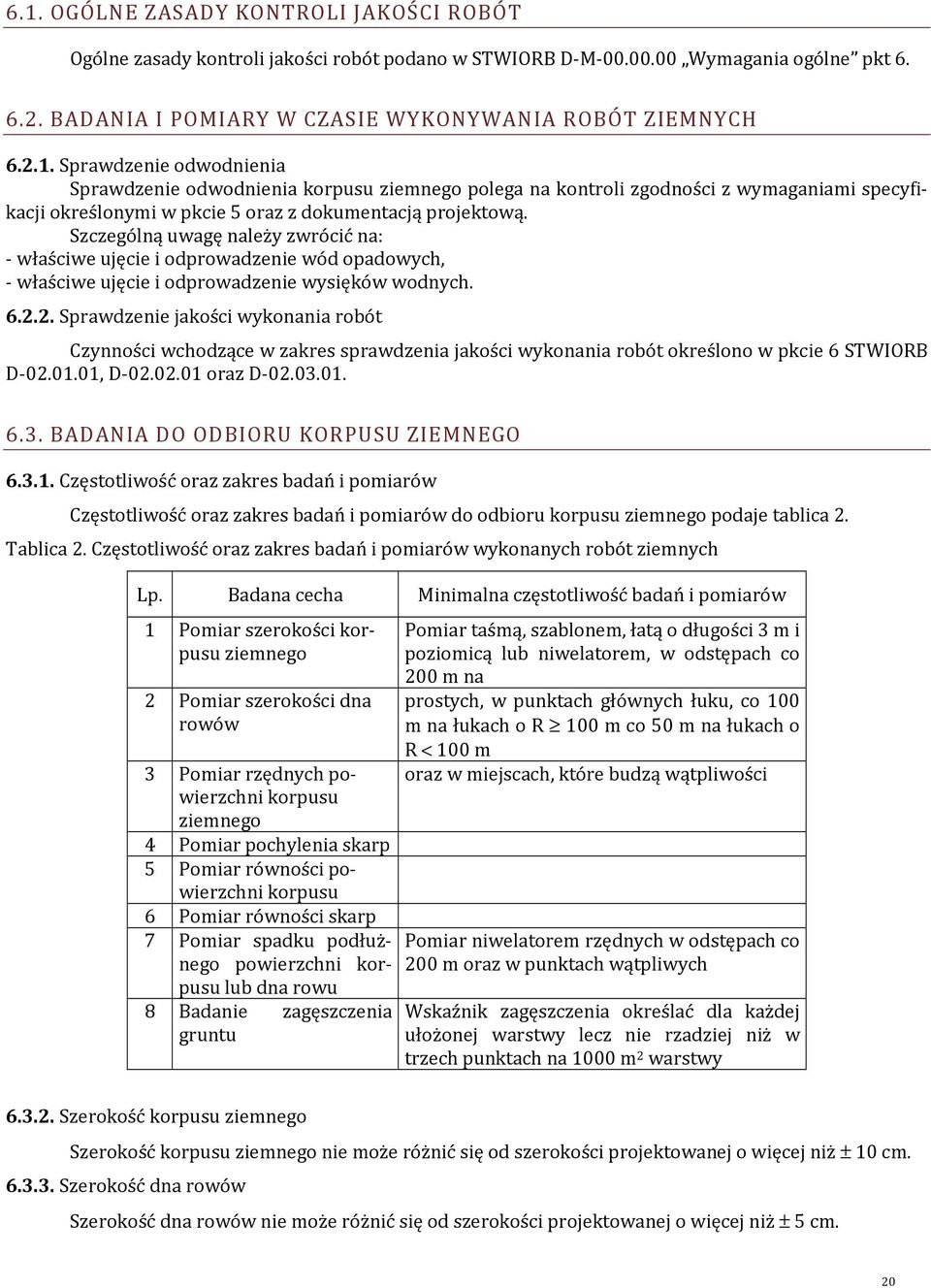 2. Sprawdzenie jakości wykonania robót Czynności wchodzące w zakres sprawdzenia jakości wykonania robót określono w pkcie 6 STWIORB D-02.01.01, D-02.02.01 oraz D-02.03.